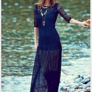 NWOT Free People Gossamer Maxi Lace Black Dress